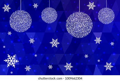 DARK BLUE vector christmas postcard low polygon background. Illustration consisting of triangles. Abstract triangular polygonal origami or crystal design of New Year celebration.