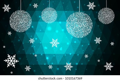 DARK BLUE vector christmas postcard low polygon background. Illustration consisting of triangles. Abstract triangular polygonal origami or crystal design of New Year celebration.