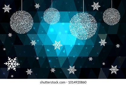DARK BLUE vector christmas postcard low polygon background. Illustration consisting of triangles. Abstract triangular polygonal origami or crystal design of New Year celebration.