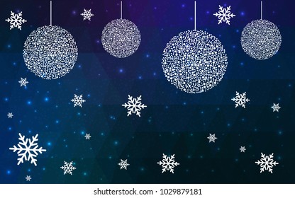 DARK BLUE vector christmas postcard low polygon background. Illustration consisting of triangles. Abstract triangular polygonal origami or crystal design of New Year celebration.
