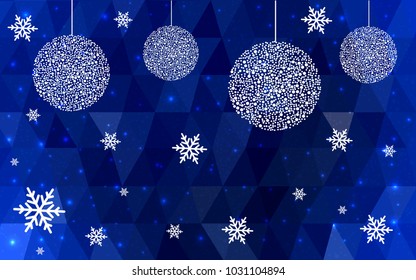 DARK BLUE vector christmas postcard low polygon background. Illustration consisting of triangles. Abstract triangular polygonal origami or crystal design of New Year celebration.