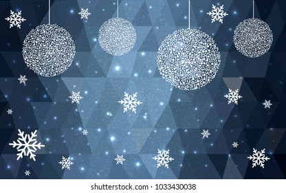 DARK BLUE vector christmas postcard low polygon background. Illustration consisting of triangles. Abstract triangular polygonal origami or crystal design of New Year celebration.