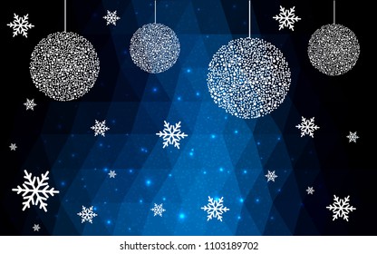 DARK BLUE vector christmas postcard low polygon background. Illustration consisting of triangles. Abstract triangular polygonal origami or crystal design of New Year celebration.