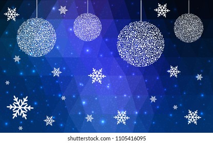 DARK BLUE vector christmas postcard low polygon background. Illustration consisting of triangles. Abstract triangular polygonal origami or crystal design of New Year celebration.