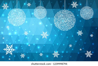 DARK BLUE vector christmas postcard low polygon background. Illustration consisting of triangles. Abstract triangular polygonal origami or crystal design of New Year celebration.