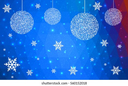 Dark blue vector christmas postcard low polygon background. Illustration consisting of triangles. Abstract triangular polygonal origami or crystal design of New Year celebration.