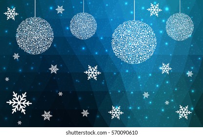 DARK BLUE vector christmas postcard low polygon background. Illustration consisting of triangles. Abstract triangular polygonal origami or crystal design of New Year celebration.