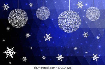 DARK BLUE vector christmas postcard low polygon background. Illustration consisting of triangles. Abstract triangular polygonal origami or crystal design of New Year celebration.