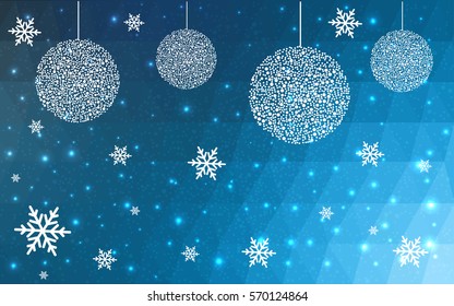 DARK BLUE vector christmas postcard low polygon background. Illustration consisting of triangles. Abstract triangular polygonal origami or crystal design of New Year celebration.