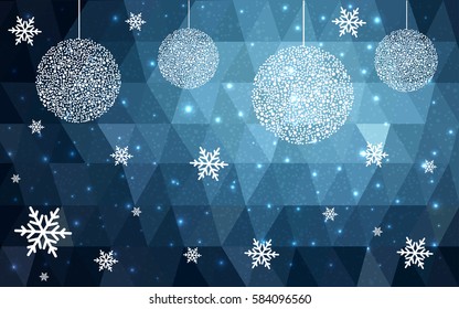 Dark blue vector christmas postcard low polygon background. Illustration consisting of triangles. Abstract triangular polygonal origami or crystal design of New Year celebration.