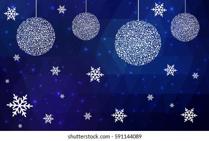 DARK BLUE vector christmas postcard low polygon background. Illustration consisting of triangles. Abstract triangular polygonal origami or crystal design of New Year celebration.