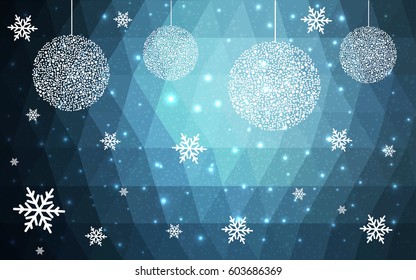 DARK BLUE vector christmas postcard low polygon background. Illustration consisting of triangles. Abstract triangular polygonal origami or crystal design of New Year celebration.