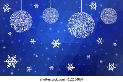 Dark blue vector christmas postcard low polygon background. Illustration consisting of triangles. Abstract triangular polygonal origami or crystal design of New Year celebration.