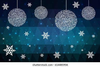 DARK BLUE vector christmas postcard low polygon background. Illustration consisting of triangles. Abstract triangular polygonal origami or crystal design of New Year celebration.