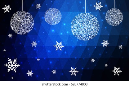 DARK BLUE vector christmas postcard low polygon background. Illustration consisting of triangles. Abstract triangular polygonal origami or crystal design of New Year celebration.