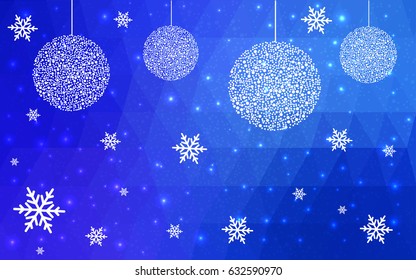 DARK BLUE vector christmas postcard low polygon background. Illustration consisting of triangles. Abstract triangular polygonal origami or crystal design of New Year celebration.