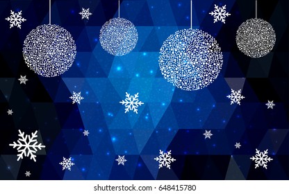 DARK BLUE vector christmas postcard low polygon background. Illustration consisting of triangles. Abstract triangular polygonal origami or crystal design of New Year celebration.