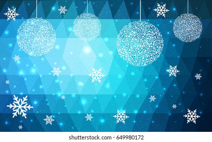 DARK BLUE vector christmas postcard low polygon background. Illustration consisting of triangles. Abstract triangular polygonal origami or crystal design of New Year celebration.