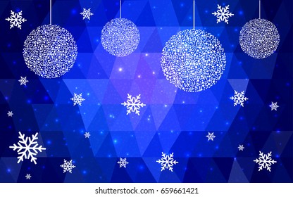 DARK BLUE vector christmas postcard low polygon background. Illustration consisting of triangles. Abstract triangular polygonal origami or crystal design of New Year celebration.