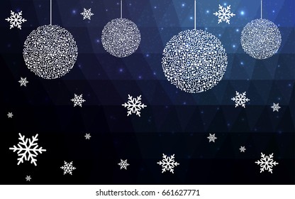 DARK BLUE vector christmas postcard low polygon background. Illustration consisting of triangles. Abstract triangular polygonal origami or crystal design of New Year celebration.