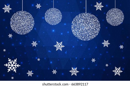 DARK BLUE vector christmas postcard low polygon background. Illustration consisting of triangles. Abstract triangular polygonal origami or crystal design of New Year celebration.