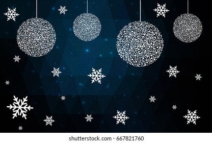 DARK BLUE vector christmas postcard low polygon background. Illustration consisting of triangles. Abstract triangular polygonal origami or crystal design of New Year celebration.