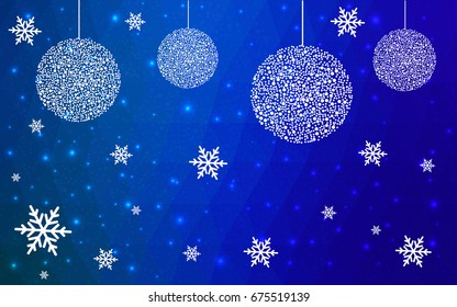 DARK BLUE vector christmas postcard low polygon background. Illustration consisting of triangles. Abstract triangular polygonal origami or crystal design of New Year celebration.