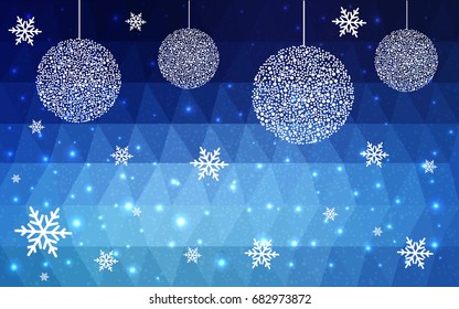 DARK BLUE vector christmas postcard low polygon background. Illustration consisting of triangles. Abstract triangular polygonal origami or crystal design of New Year celebration.