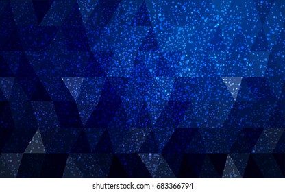 DARK BLUE vector christmas postcard low polygon background. Illustration consisting of triangles. Abstract triangular polygonal origami or crystal design of New Year celebration.