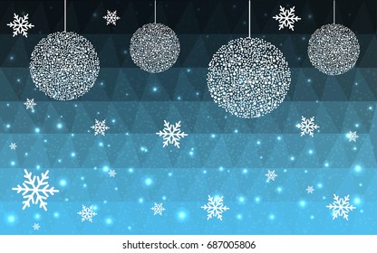 DARK BLUE vector christmas postcard low polygon background. Illustration consisting of triangles. Abstract triangular polygonal origami or crystal design of New Year celebration.