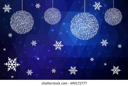 DARK BLUE vector christmas postcard low polygon background. Illustration consisting of triangles. Abstract triangular polygonal origami or crystal design of New Year celebration.