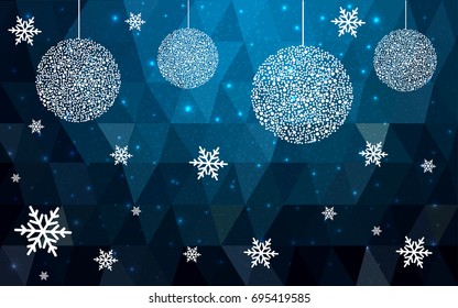 DARK BLUE vector christmas postcard low polygon background. Illustration consisting of triangles. Abstract triangular polygonal origami or crystal design of New Year celebration.