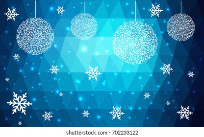 DARK BLUE vector christmas postcard low polygon background. Illustration consisting of triangles. Abstract triangular polygonal origami or crystal design of New Year celebration.