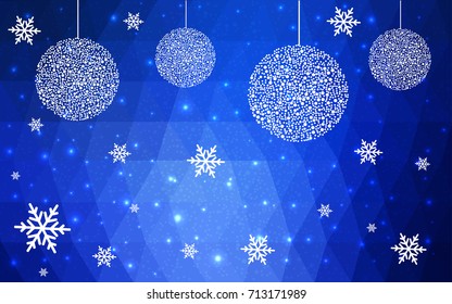 DARK BLUE vector christmas postcard low polygon background. Illustration consisting of triangles. Abstract triangular polygonal origami or crystal design of New Year celebration.