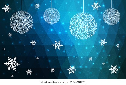 DARK BLUE vector christmas postcard low polygon background. Illustration consisting of triangles. Abstract triangular polygonal origami or crystal design of New Year celebration.