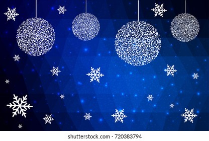 DARK BLUE vector christmas postcard low polygon background. Illustration consisting of triangles. Abstract triangular polygonal origami or crystal design of New Year celebration.