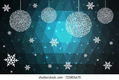 DARK BLUE vector christmas postcard low polygon background. Illustration consisting of triangles. Abstract triangular polygonal origami or crystal design of New Year celebration.