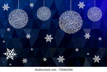 DARK BLUE vector christmas postcard low polygon background. Illustration consisting of triangles. Abstract triangular polygonal origami or crystal design of New Year celebration.