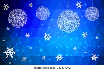 DARK BLUE vector christmas postcard low polygon background. Illustration consisting of triangles. Abstract triangular polygonal origami or crystal design of New Year celebration.