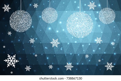 DARK BLUE vector christmas postcard low polygon background. Illustration consisting of triangles. Abstract triangular polygonal origami or crystal design of New Year celebration.