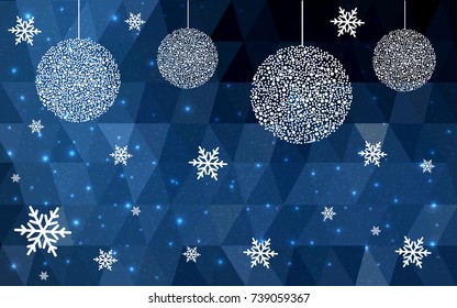 DARK BLUE vector christmas postcard low polygon background. Illustration consisting of triangles. Abstract triangular polygonal origami or crystal design of New Year celebration.