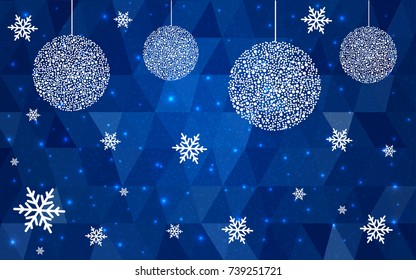 DARK BLUE vector christmas postcard low polygon background. Illustration consisting of triangles. Abstract triangular polygonal origami or crystal design of New Year celebration.