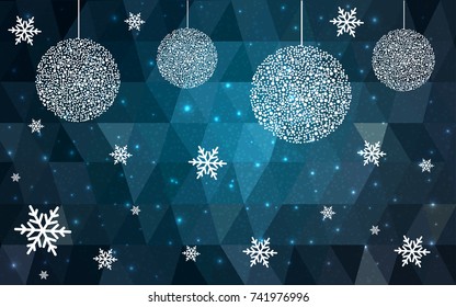 DARK BLUE vector christmas postcard low polygon background. Illustration consisting of triangles. Abstract triangular polygonal origami or crystal design of New Year celebration.