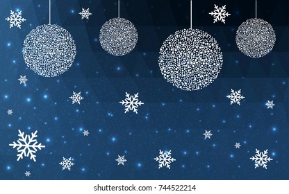 DARK BLUE vector christmas postcard low polygon background. Illustration consisting of triangles. Abstract triangular polygonal origami or crystal design of New Year celebration.