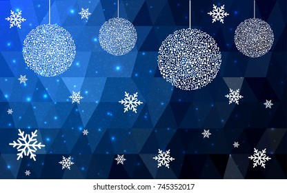 DARK BLUE vector christmas postcard low polygon background. Illustration consisting of triangles. Abstract triangular polygonal origami or crystal design of New Year celebration.