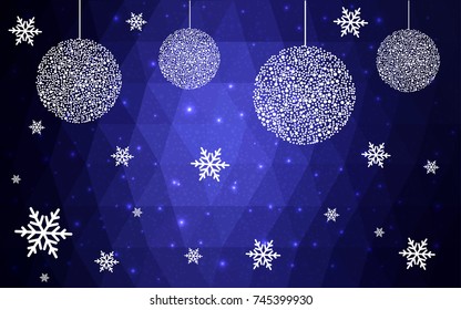 DARK BLUE vector christmas postcard low polygon background. Illustration consisting of triangles. Abstract triangular polygonal origami or crystal design of New Year celebration.