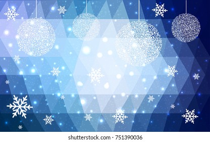 DARK BLUE vector christmas postcard low polygon background. Illustration consisting of triangles. Abstract triangular polygonal origami or crystal design of New Year celebration.