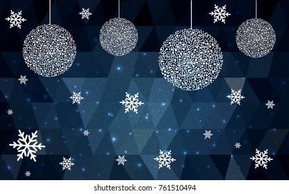 DARK BLUE vector christmas postcard low polygon background. Illustration consisting of triangles. Abstract triangular polygonal origami or crystal design of New Year celebration.