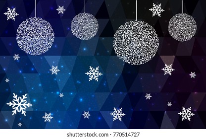 DARK BLUE vector christmas postcard low polygon background. Illustration consisting of triangles. Abstract triangular polygonal origami or crystal design of New Year celebration.