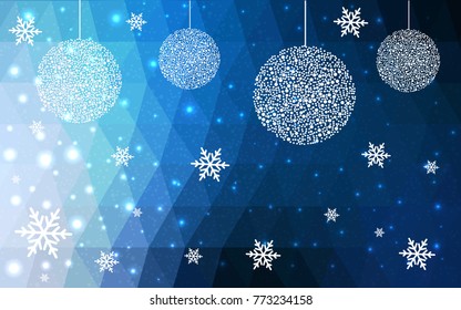 DARK BLUE vector christmas postcard low polygon background. Illustration consisting of triangles. Abstract triangular polygonal origami or crystal design of New Year celebration.